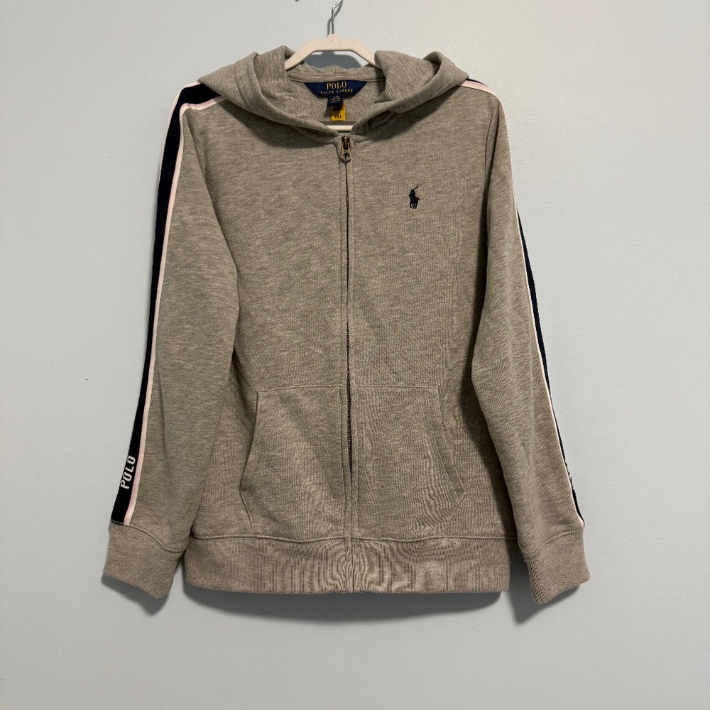 Polo Ralph Lauren Hoodie Girls L Gray Long Sleeve Sweatshirt‎ Full Zip